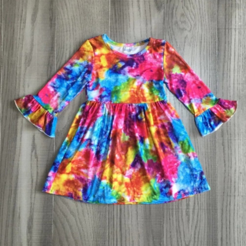 Boutique Tie Dye Long Sleeve Girls Dress